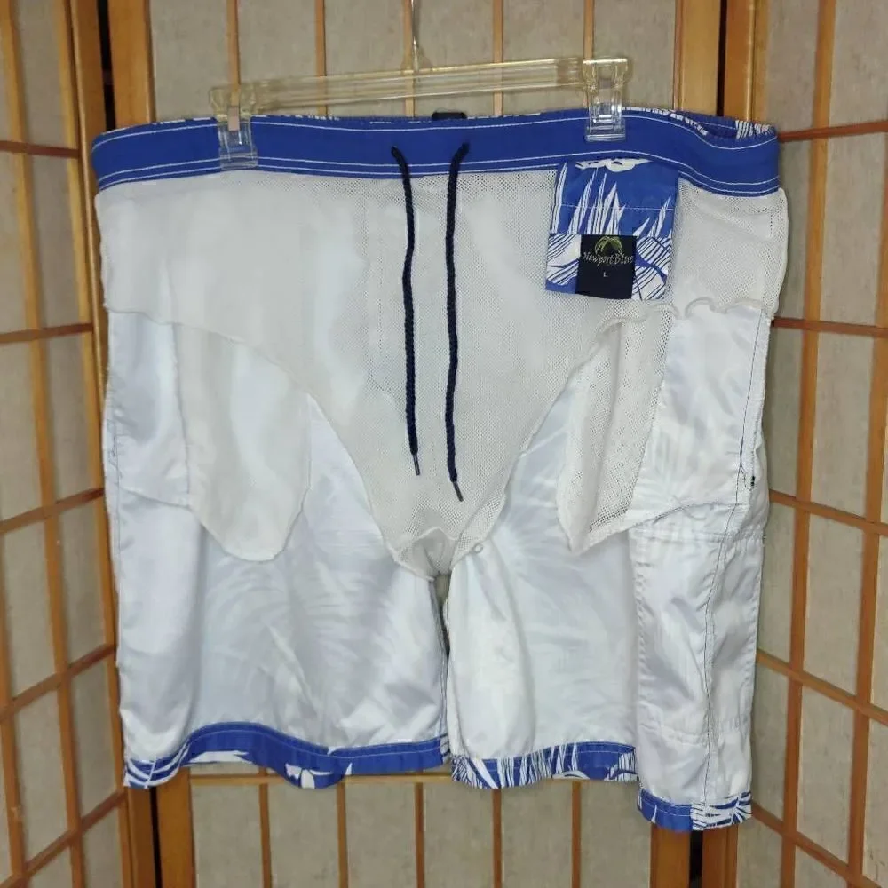 Newport Blue Men's Hawaiian Leaf Pattern Board Shorts Blue Large
